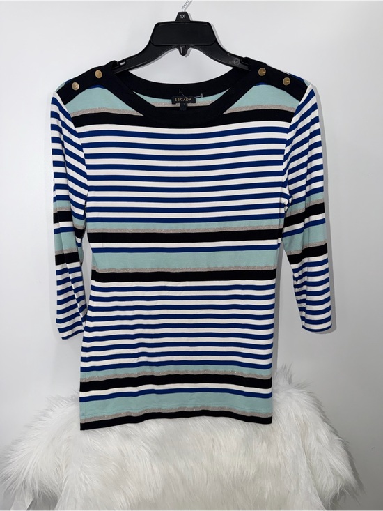 Escada Tops - Escada Blue & White Striped Boatneck Top, size Small, Like New!!